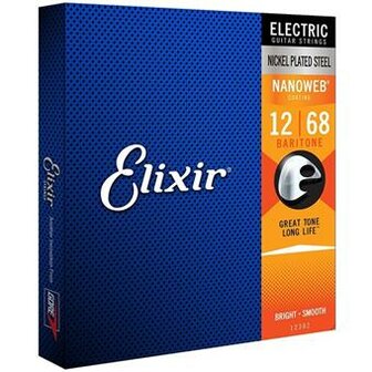 Elixir 12302 Electric Guitar Strings Nanoweb Baritone 12-68