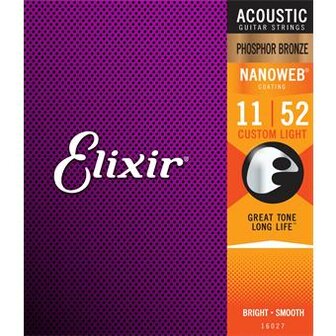 Elixir 16027 Phosphor Bronze Nanoweb Custom Light 11-52