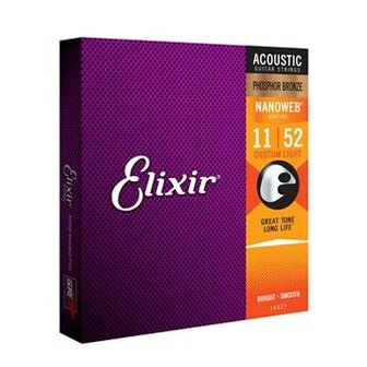 Elixir 16027 Phosphor Bronze Nanoweb Custom Light 11-52