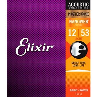 Elixir 16052 Phosphor Bronze Nanoweb Light 12-53