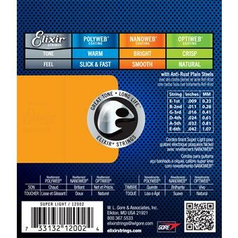 Elixir 12002 Electric Guitar Strings Nanoweb Super Light 9-42