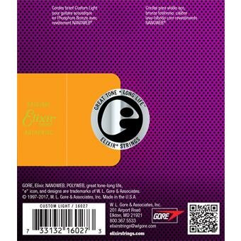 Elixir 16027 Phosphor Bronze Nanoweb Custom Light 11-52
