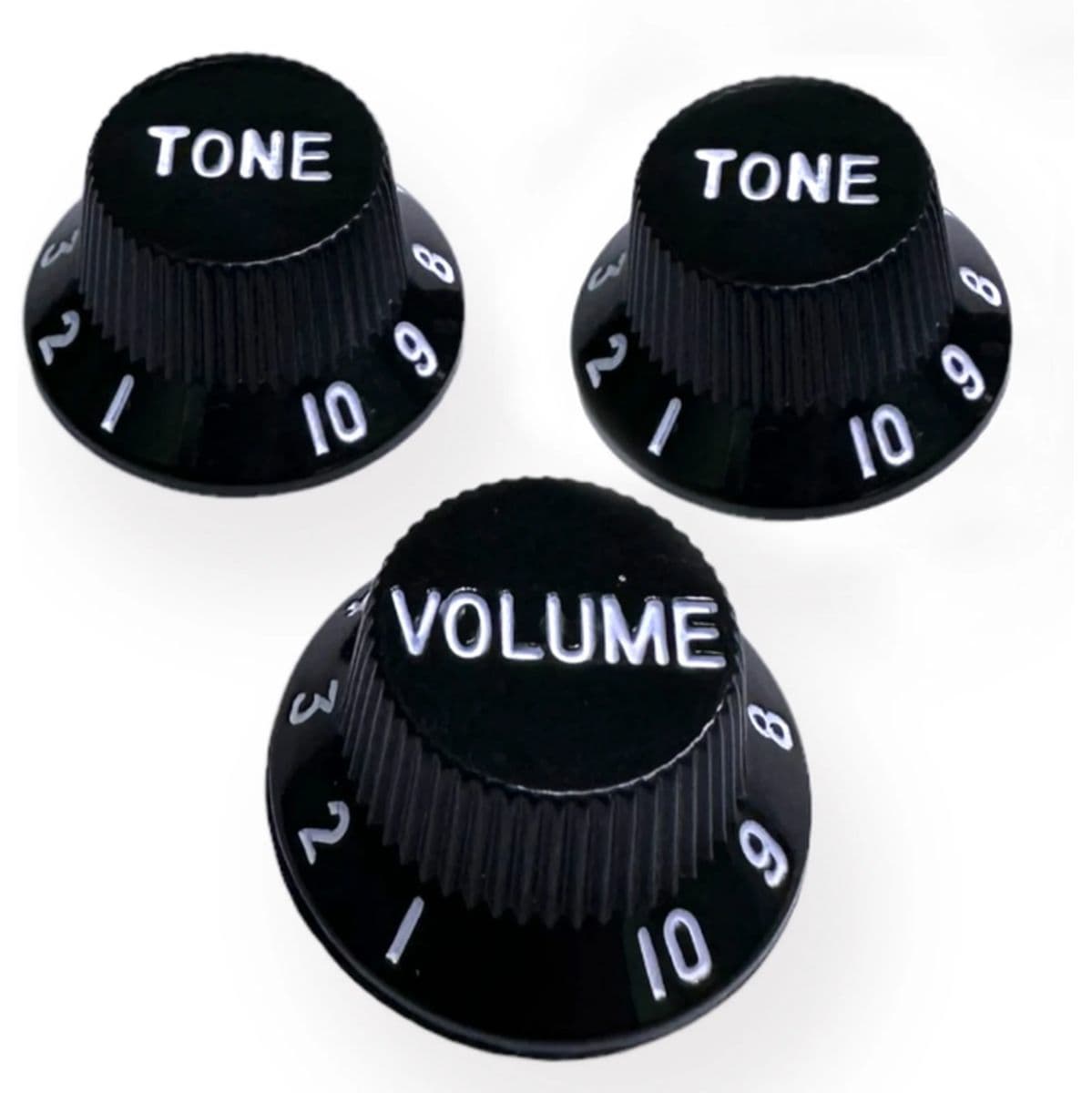 Al Strat Knob Lefty Black w/ White Font 3-Pack — AxLabs