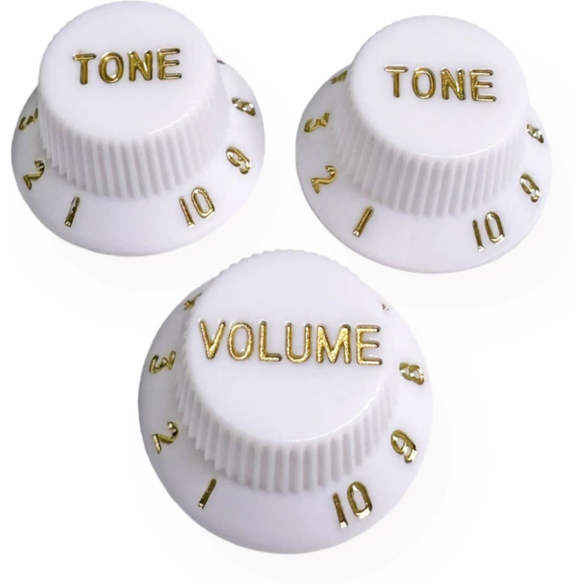 Al Strat Knob Lefty White w/ Gold Font 3-Pack — AxLabs