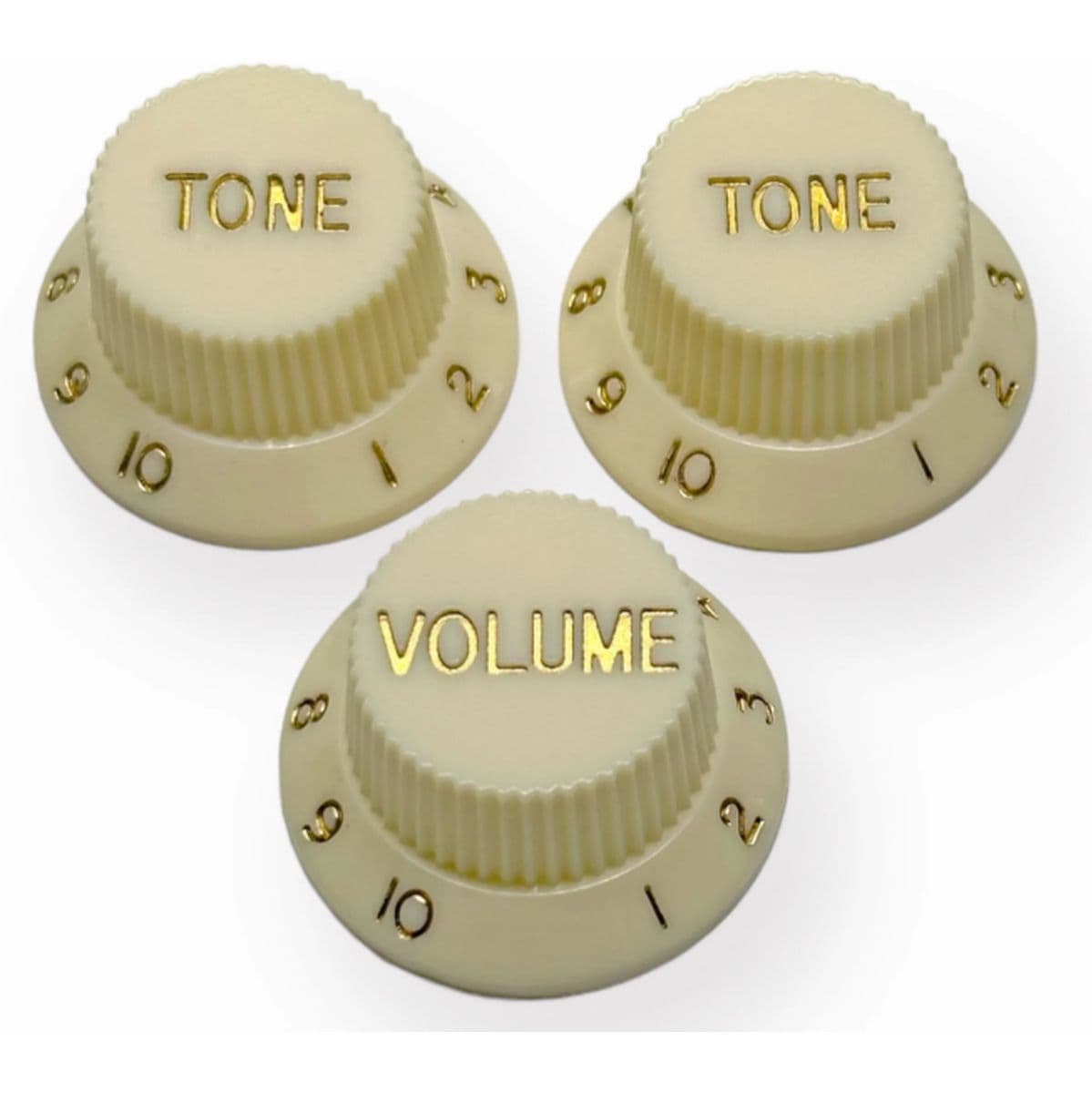 Al Strat Knob Kit  Parchment w/ Gold Font 3-Pack — AxLabs
