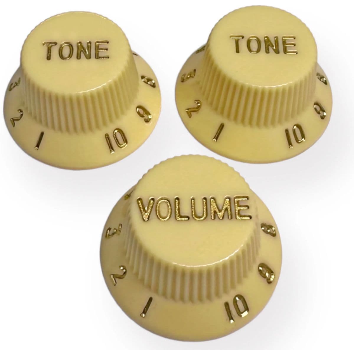 Al Strat Left Knob Aged White And Cream w/ Gold Font 3-Pack — AxLabs