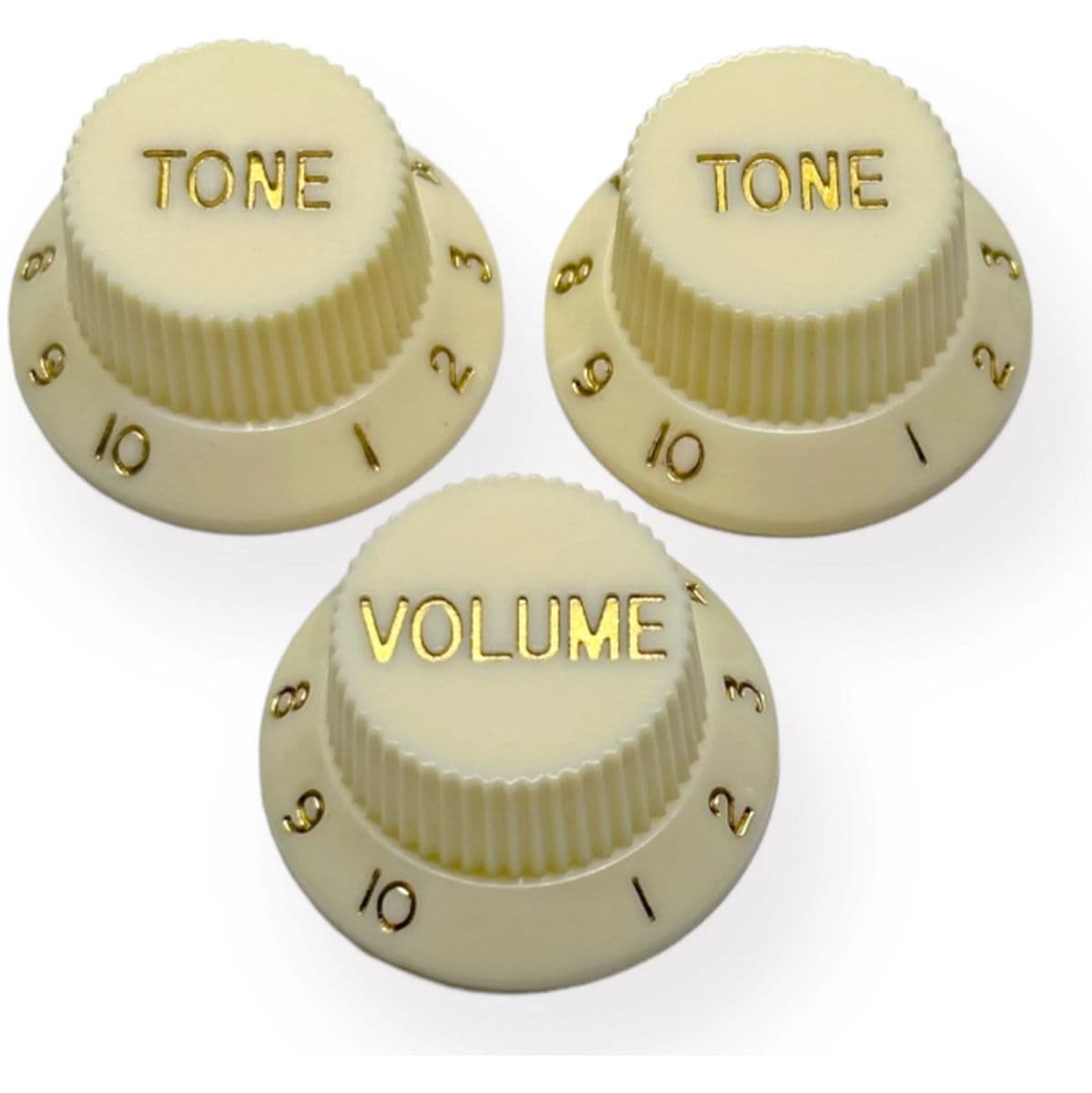 Al Strat Knob Light Cream w/ Gold Font 3-Pack — AxLabs
