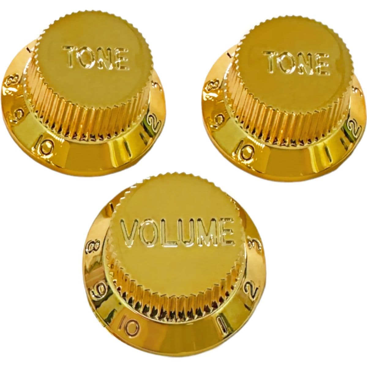 Al Strat Knob Kit Gold w/ Gold Font 3-Pack — AxLabs