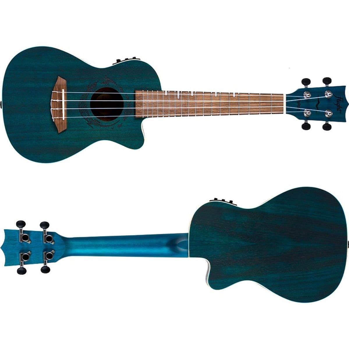 Duc 380 Ceq Topaz El-AC-Cut Concert Uke Mahog Blue — Flight Ukuleles