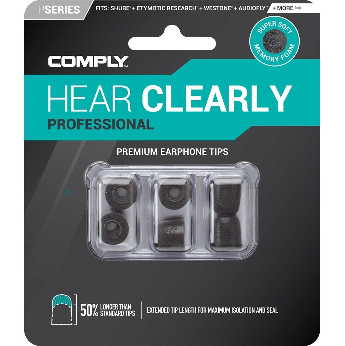 P-Series Earphone Tips Black Mixed Sizes — Comply