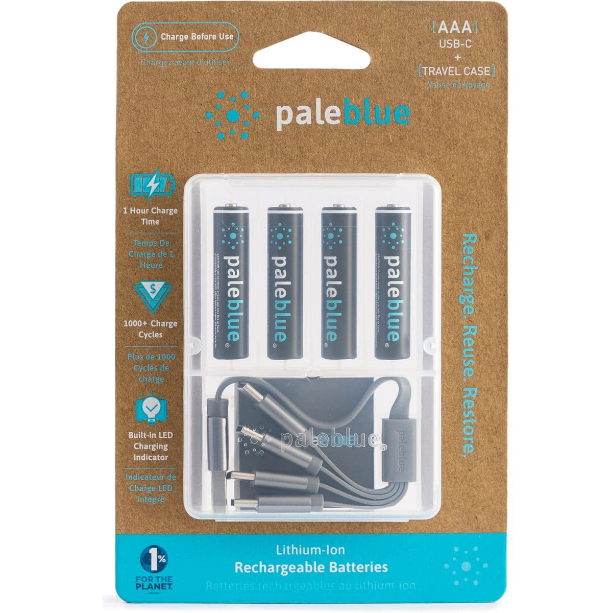 Li-ion Rechargeabl AAA Battery USB-C 600mAh — Pale Blue
