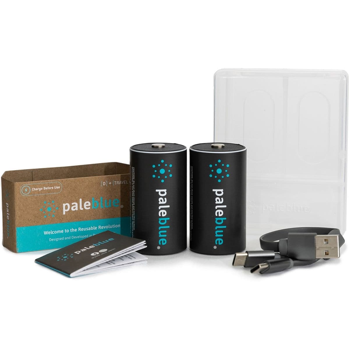 Li-ion Rechargeable D Battery 2 Pack Of Dcells w/ 2x1 USB-C Cable — Pale Blue