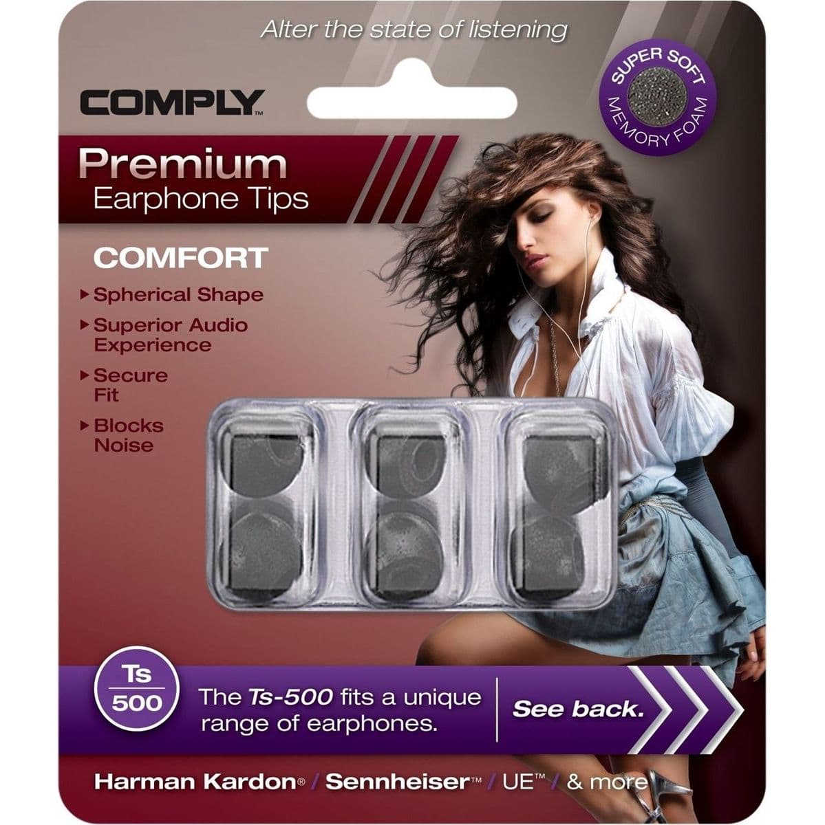 TS-500 Earphone Tips Black Mixed Sizes — Comply