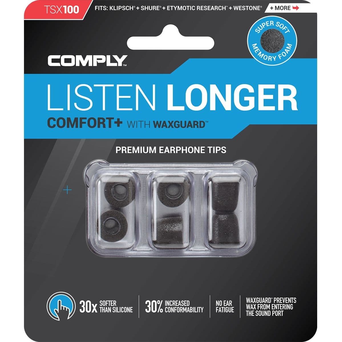 Comfort Plus Series TSX-100 Earphone Tips Black M — Comply