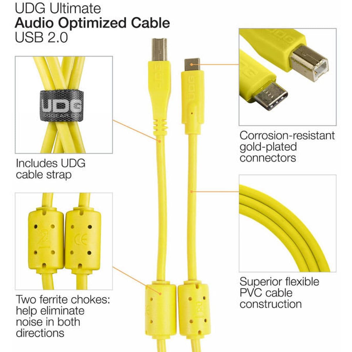Ultimate Audio Cable USB 2.0 C-B Yellow Straight 1.5m — UDG