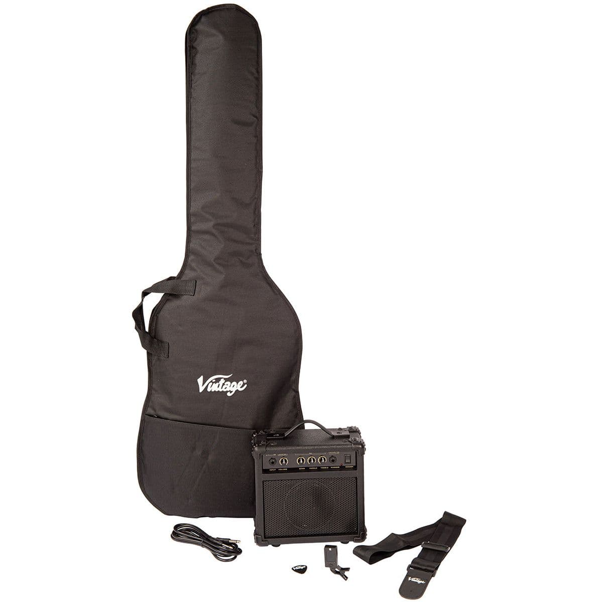 V495 Coaster 5 String Bass Guitar Pack - Gloss Black — Vintage