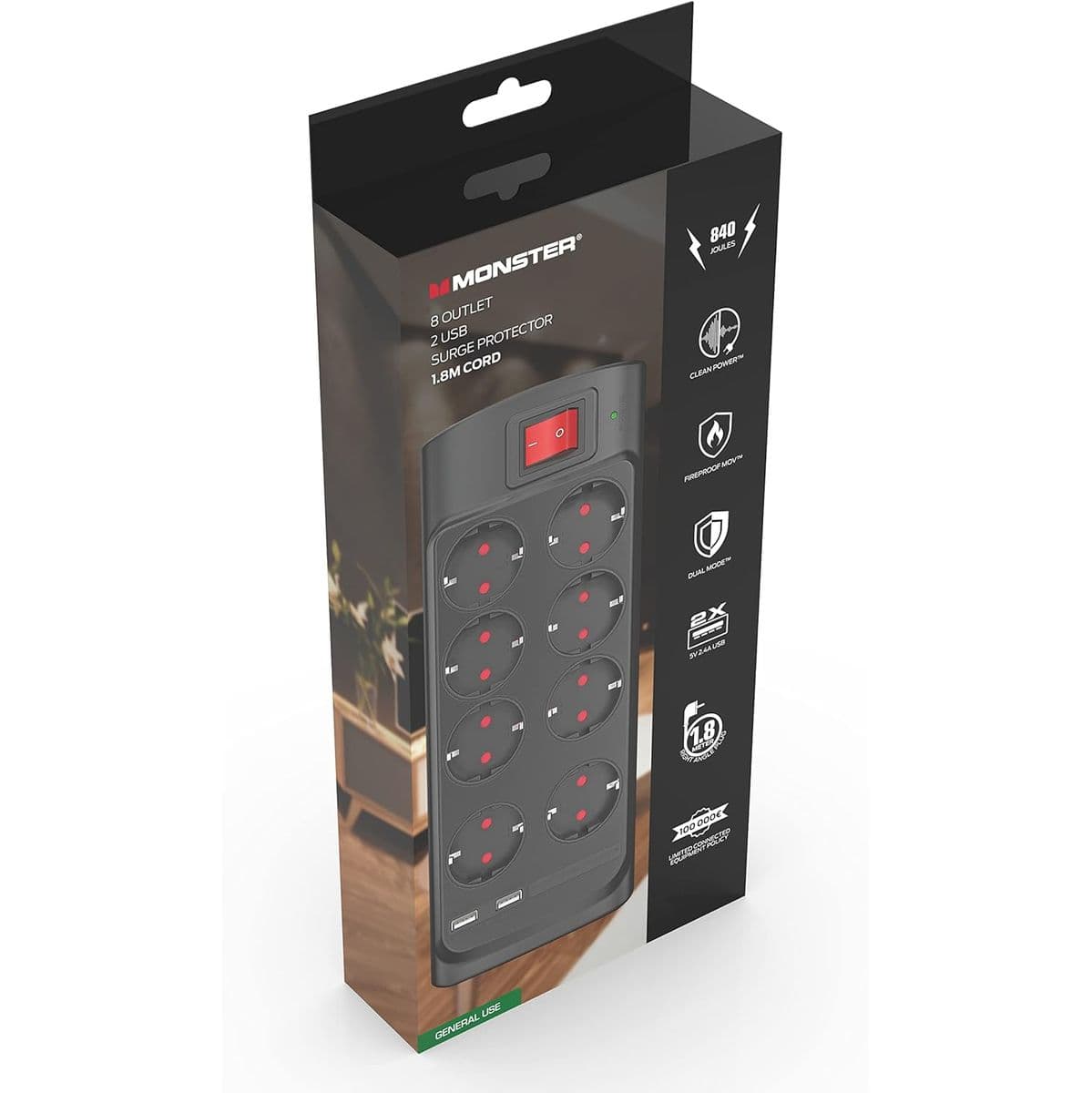 Power Surge Protector 8 AC/2 USB-A DE — Monster Cable