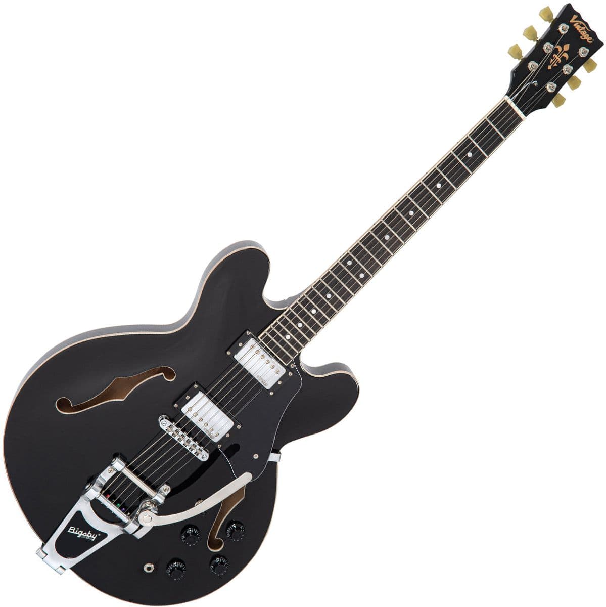 Semi-Acoustic Guitar w/ Bigsby - Gloss Black — Vintage