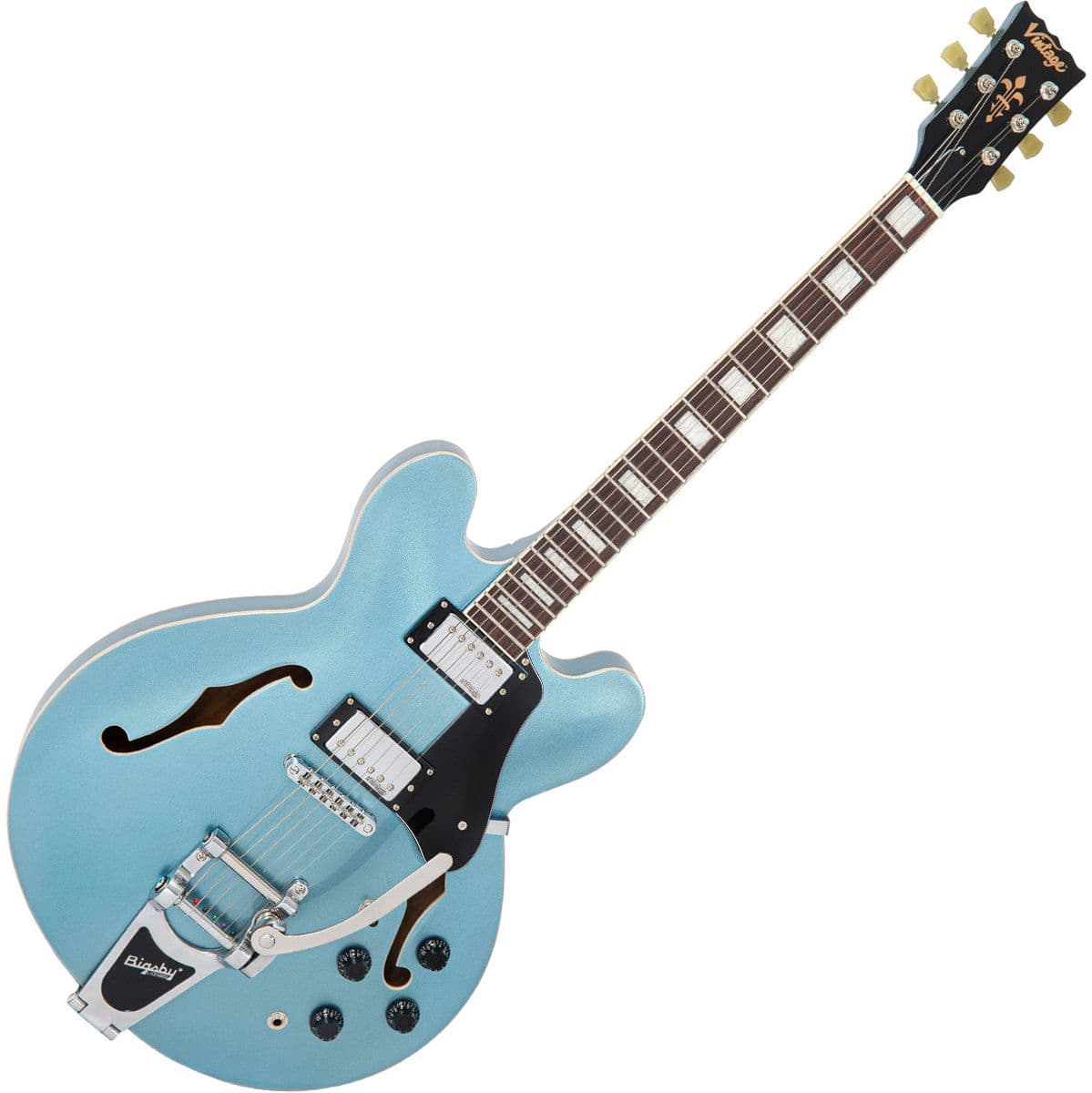 Semi-Acoustic Guitar w/ Bigsby - Gun Hill Blue — Vintage