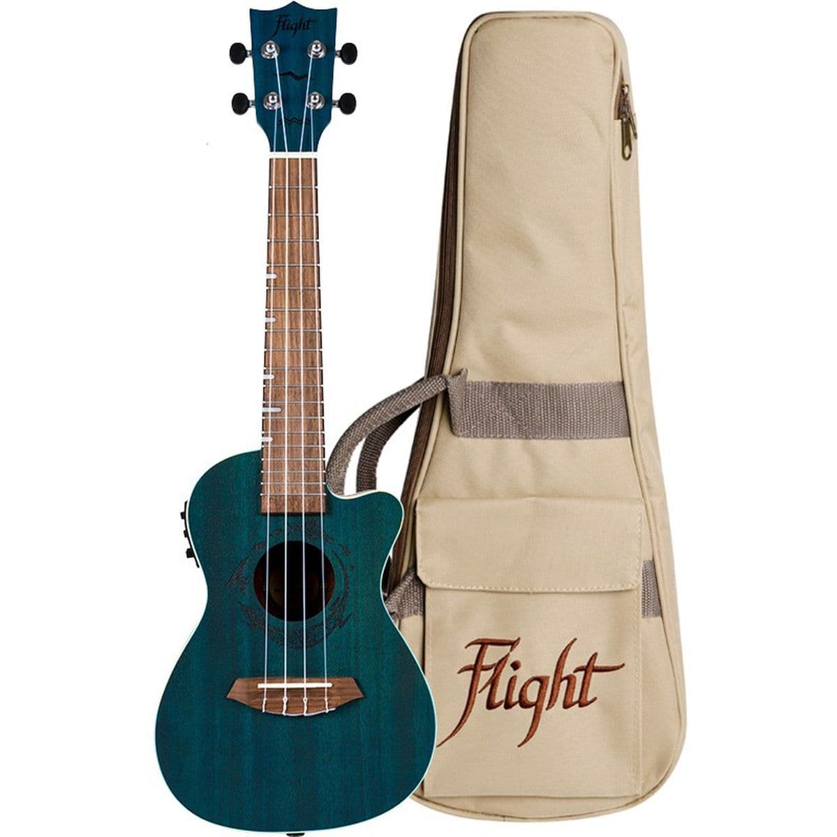 Duc 380 Ceq Topaz El-AC-Cut Concert Uke Mahog Blue — Flight Ukuleles