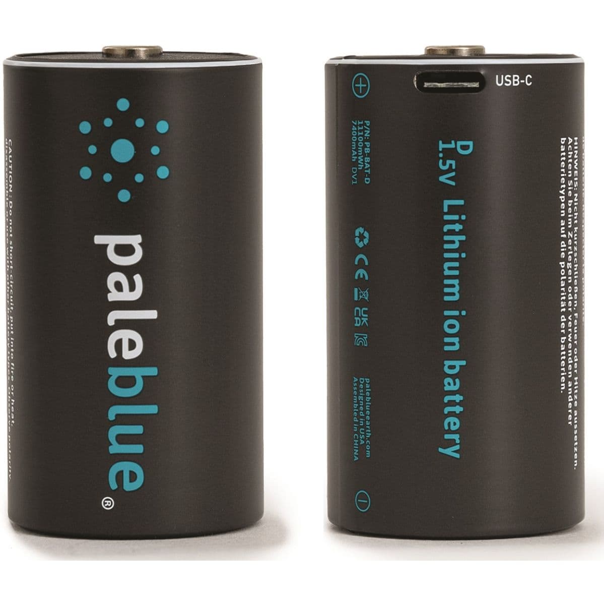 Li-ion Rechargeable D Battery 2 Pack Of Dcells w/ 2x1 USB-C Cable — Pale Blue