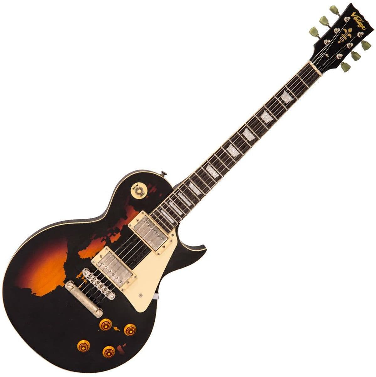 V100 Icon - Distressed Black Over Sunburst — Vintage