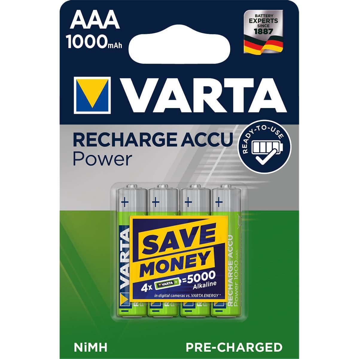 Rechargeable NiMH Battery AAA 1.2 V 1000 mAh 4-BLISTER — Varta