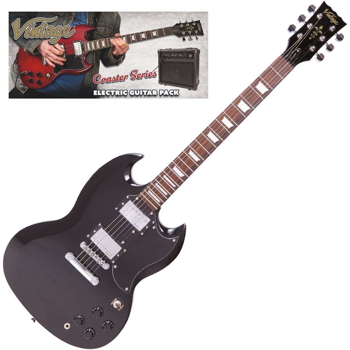 V69 Coaster Electric Guitar Pack - Gloss Black — Vintage