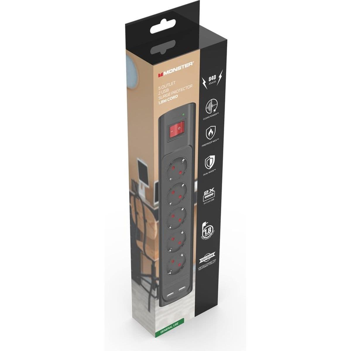 Power Surge Protector 5 AC/2 USB-A DE — Monster Cable